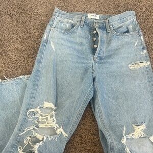 Light Blue Distressed Button Fly Denim Jeans